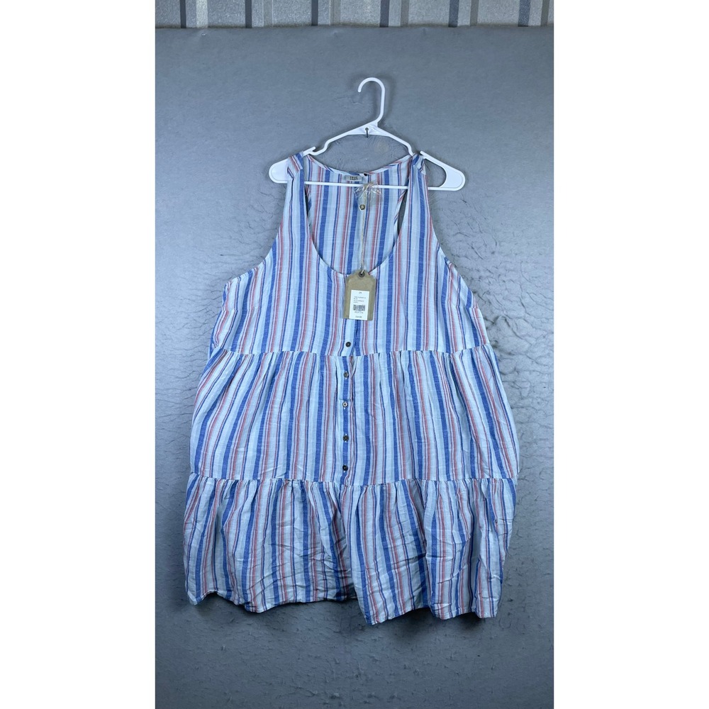 True Craft Tiered Tank Top Mens 2X Blue New Striped Sleeveless Button Front